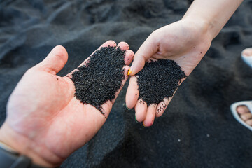 Big Island, Hawaii/USA - September. 29 2019 , Black Sand beach