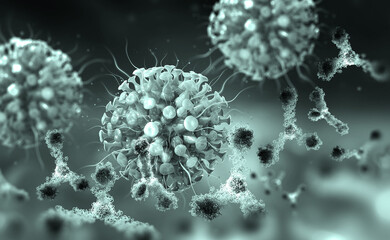 Virus protection. Antibodies and viral infection. Immune defense of the body. Attack on antigens 3D illustration