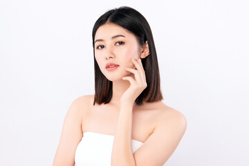 Beautiful Young asian Woman with Clean Fresh Skin on white background, Face care, Facial treatment, Cosmetology, beauty and spa, Asian women portrait