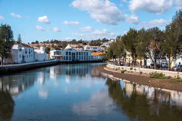 Fototapeta na wymiar Beautiful View Of The Historic Town Along The Gilao River At The East Algarve in Portugal.