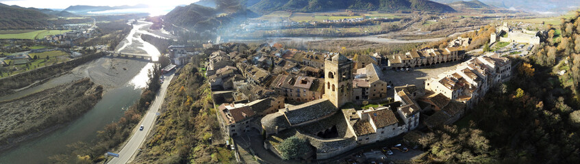 Ainsa, beautiful village of Huesca,Spain. Aerial Drone Photo