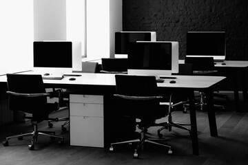 modern office interior with lcd monitors