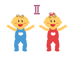 Twin children on a white background. Boy and girl. Vector illustration.