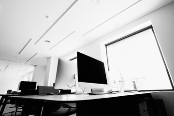 black and white interior of a modern office 