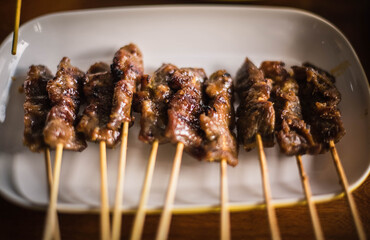 Grilled beef skewers, Muslim breakfast in a Muslim restaurant, Narathiwat, Thailand