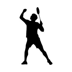 Fototapeta na wymiar Badminton. Silhouette of a man performing an overhead forehand shot. Vector illustration.