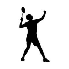 Badminton. Silhouette of a man performing an overhead shot. Vector illustration.