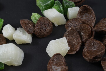 chocolate cereals on black background
