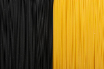 Raw Black Spaghetti, Dry Pasta with Cuttlefish Ink