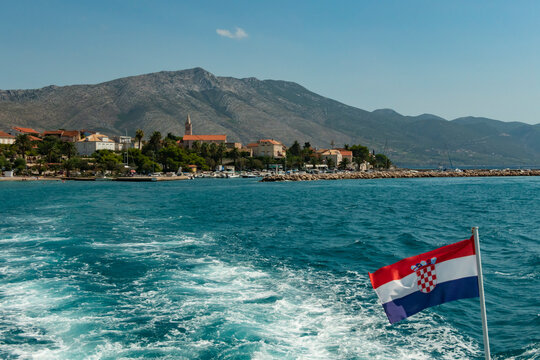 View on Orebic town on Peljesac Peninsula in southern Dalmatia , Croatia.