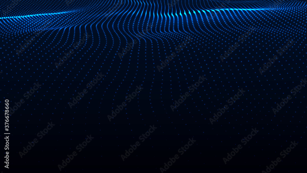 Poster abstract gradient dynamic wave of glowing particles. network of neon dots. big data. digital backgro