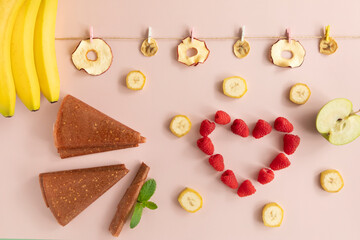 Pureed fruits are dried and rolled up. Natural and healthy snack food.