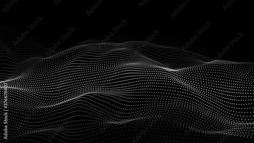 Poster abstract gradient dynamic wave of particles. network of bright points or dots. big data. digital bac