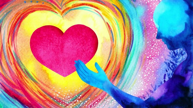 red heart love mind mental flying healing in universe spiritual soul abstract art watercolor painting illustration stop motion ultra hd 4k
