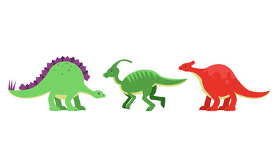 Dinosaurs Figures as Ancient Reptiles Isolated on White Background Vector Set