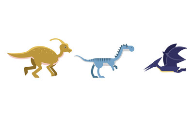 Dinosaurs Figures as Ancient Reptiles Isolated on White Background Vector Set
