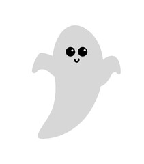Cute Halloween scarry day symbols. Funny cartoon ghost is on white background