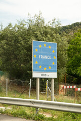 The border between France and Spain on the highway going across the European Union