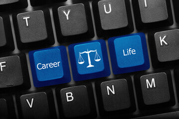 Three keys conceptual keyboard - Career and Life keys with scales symbol