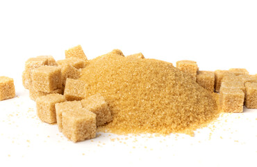 Raw Brown Cane Sugar Isolated on White Background