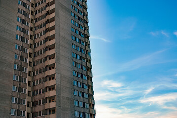 residential skyscraper against blue sky