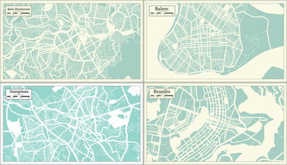 Campinas, Belem, Brasilia, Belo Horizonte Brazil City Maps Set.