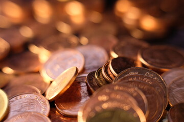 coins on a black background