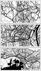 Strasbourg, Toulon and Saint Etienne France Maps Set in Black and White Color.