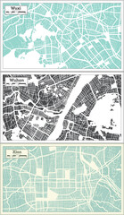 Wuhan, Xian and Wuxi China City Maps Set in Retro Style.