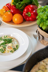 hearty and healthy breakfast on a light background
