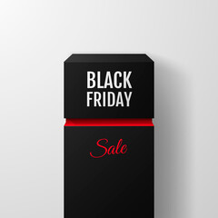 Black Friday sales. Advertising banner on a square black column. Vector illustration.