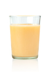 drinking yogurt mixed fruits and vegetables flavour in the glass isolated on white background ,include clipping path