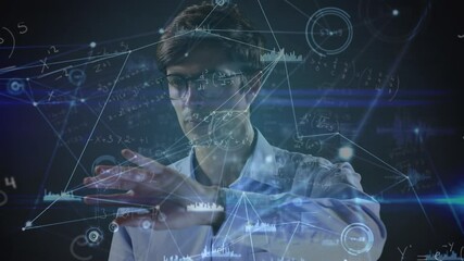 Man working on animated mathematical equations. - Powered by Adobe