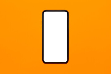 Smartphone with mockup on orange background.