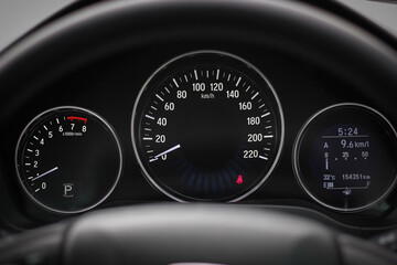 car​ instrument panel, car​ speen  motor of​ night, car​ dashboard​ modern​ automobile control​illuminated  panel​ speed display.