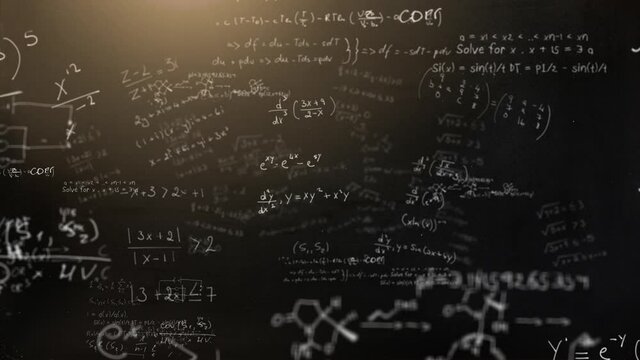 Mathematical equations over animate background.