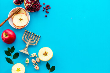 Jewish holiday background - food for Rosh Hashanah. Above view
