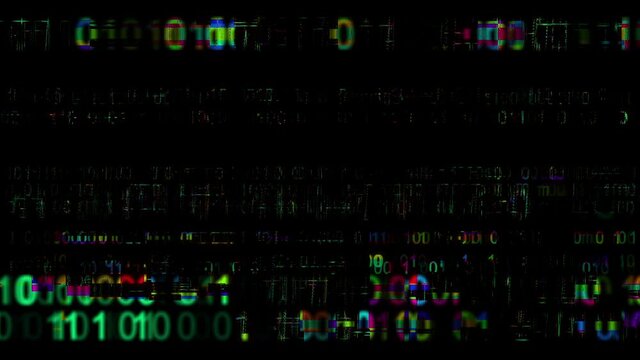 Digital Hell - Background With Binary Numbers Distorted By Colorful Glitches