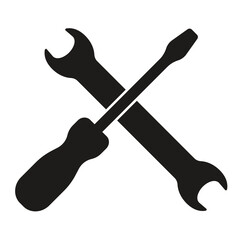 Crossed screw and wrench icon.  Spanner cross screw isolated vector icon.