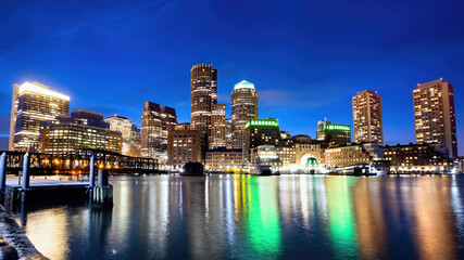 Boston downtown at night, USA