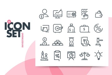 Investment and finance vector line icons set. Thin line design. Outline graphic elements, simple stroke symbols. Financial icons 