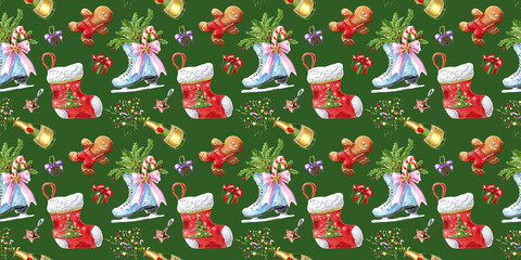 Seamless christmas pattern on white background. Holiday backdrop.