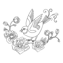Obraz premium Decorative vector illustration song bird with flowers