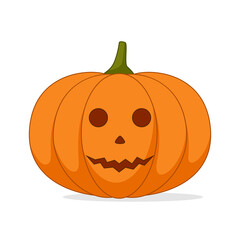 Cartoon halloween pumpkin, funny faces with shadow on white background, vector illustration.