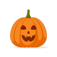 Cartoon halloween pumpkin, funny faces with shadow on white background, vector illustration.