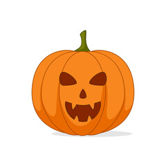 Cartoon halloween pumpkin, funny faces with shadow on white background, vector illustration.