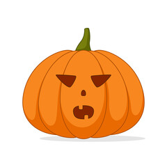 Cartoon halloween pumpkin, funny faces with shadow on white background, vector illustration.