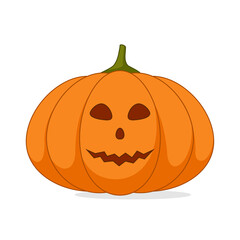 Cartoon halloween pumpkin, funny faces with shadow on white background, vector illustration.