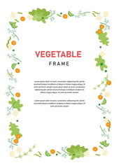 Vegetables. Design elements for  menu, certificate, organic and natural food stores, packaging and advertising. Poster with frame and borders decoration. 