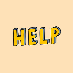 Lettering Help in yellow handwritten letters. Doodle vector illustration
